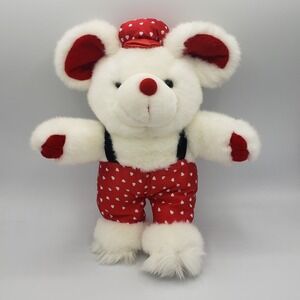 Cute Valentines Mouse Plush White Red Satin Pants Hat Hearts 12" Walmart Vintage